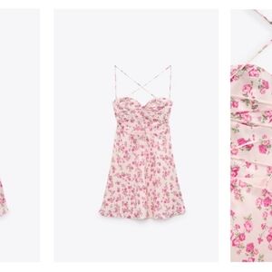 ZARA NEW WOMAN SHORT STRAPPY FLORAL LINEN BLEND DRESS PINKS 3525/463 Large
